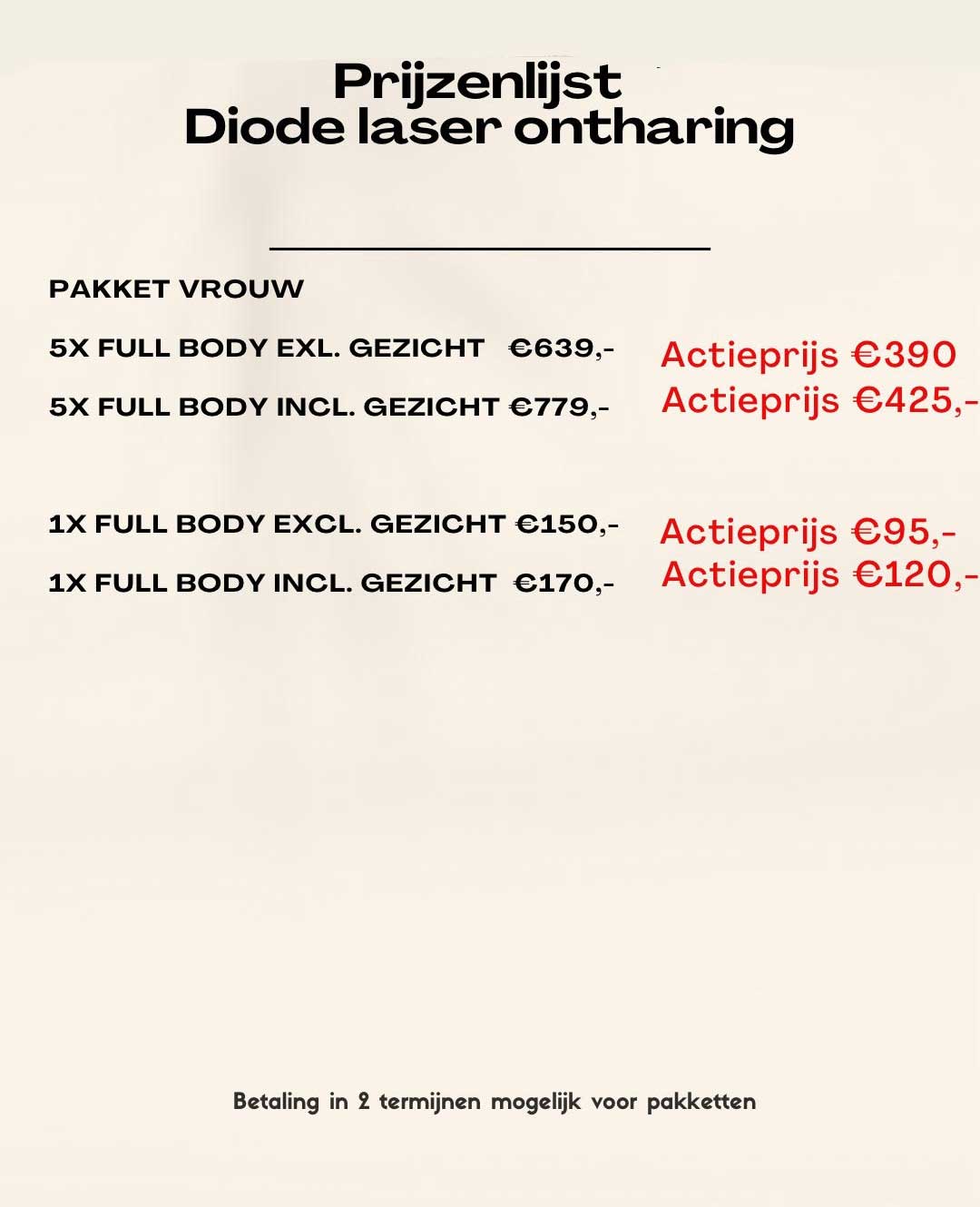 Laser ontharing prijzen vrouw