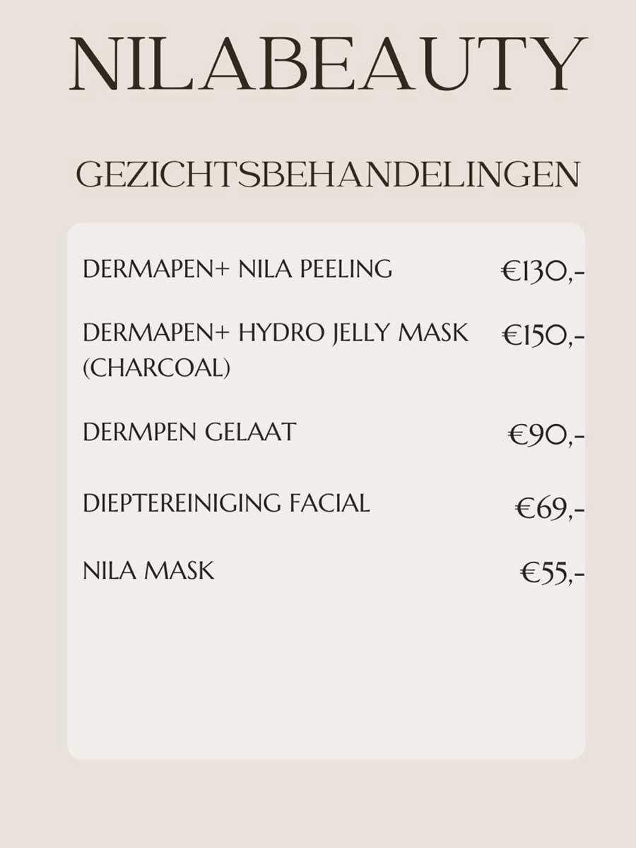Prijzen gezichtsbehandelingen
